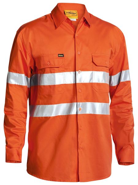 BISLEY TAPED HI VIS COOL LIGHTWEIGHT DRILL SHIRT ORANGE 155GSM LARGE
