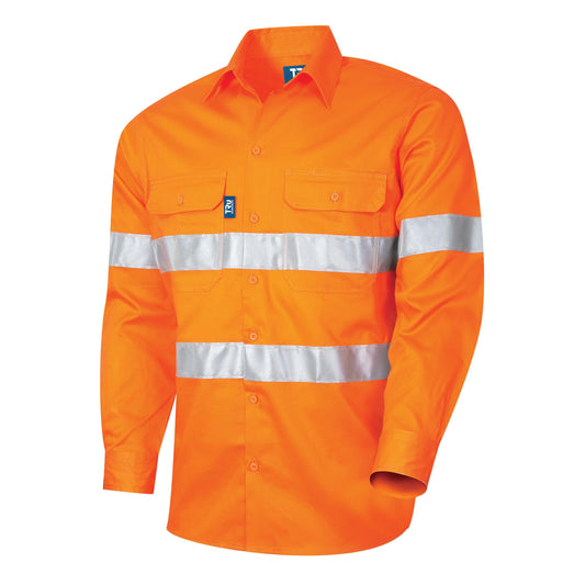 Tru Workwear; 160GSM Cotton Drill Shirt; L/S; Reflective Tape; Orange; L