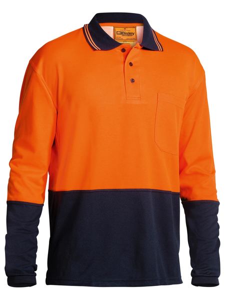 BISLEY High Vis Long Sleeve Polo Shirt Orange/Navy X Large