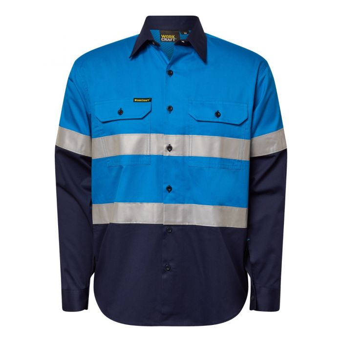 NCC - LIGHTWEIGHT TWO TONE LONG SLEEVE VENTED COTTON DRILL SHIRT WITH CSR REFLECTIVE TAPE - 5X LARGE ELECTRIC BLUE/NAVY