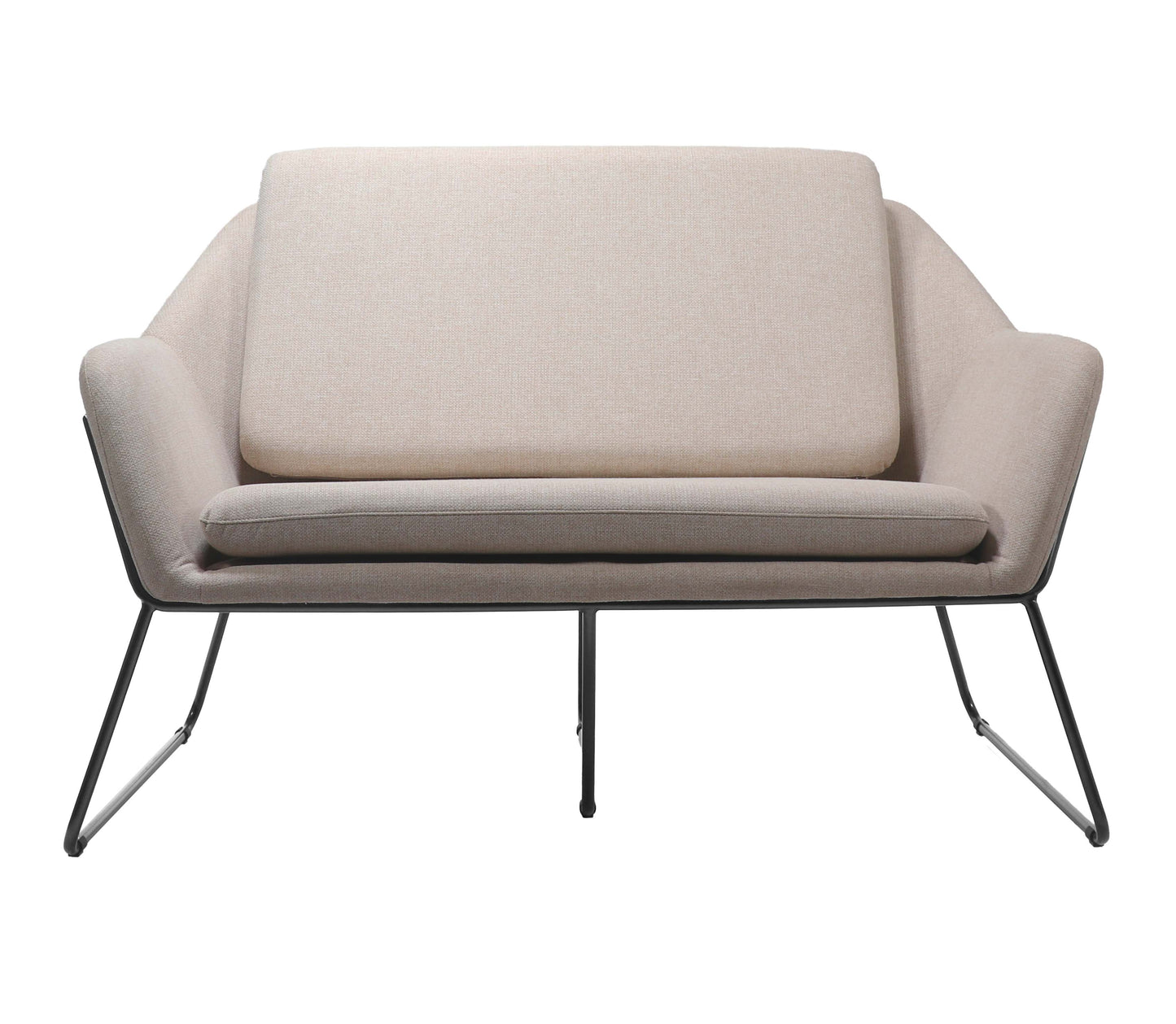 2 Seater Cardinal Lounge Chair - Stone Fabric Upholstery/Black Powdercoat Solid Tube Frame