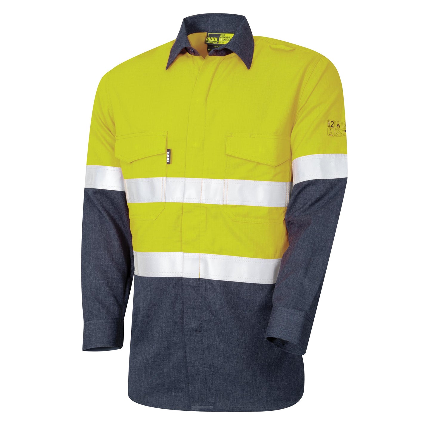 BOOL Regular Weight PPE2 Two Tone FR Shirt With Loxyª Reflective Tape Yellow/Navy 2X Large