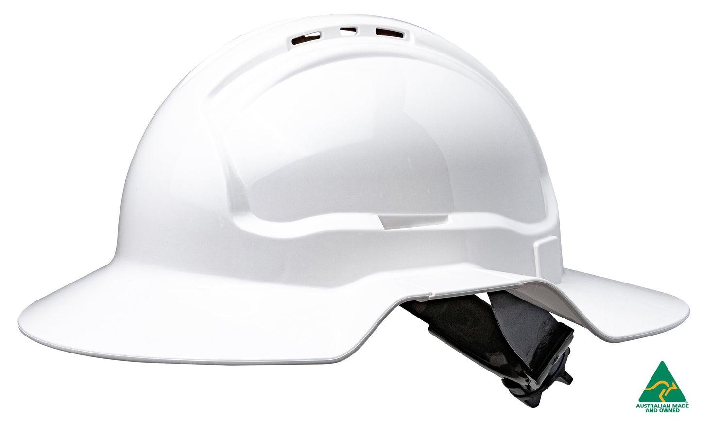 Maxisafe White Broad Brim Vented Hard Hat – Ratchet