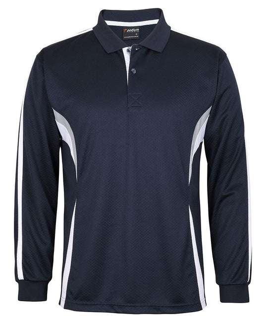 JB's PODIUM L/S COOL POLO NAVY/WHITE/GREY MEDIUM