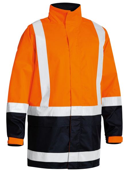 BISLEY Taped Hi Vis Rain Shell Jacket ORANGE/NAVY XXL