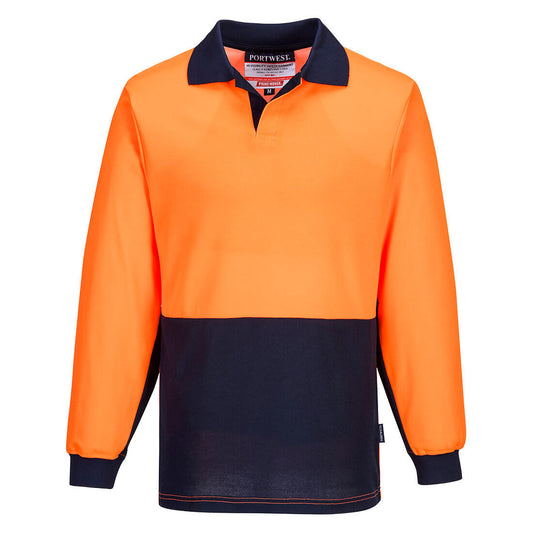 PORTWEST MF213 - Food Industry Cotton Comfort Polo Shirt L/S Orange/Navy M