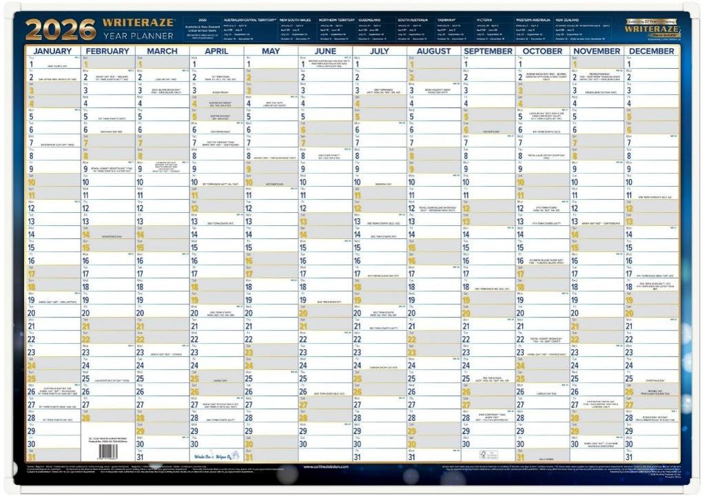 PLANNER 2026 COLLINS 700X1000MM 11800 QC2 LAMINATED FRAMED