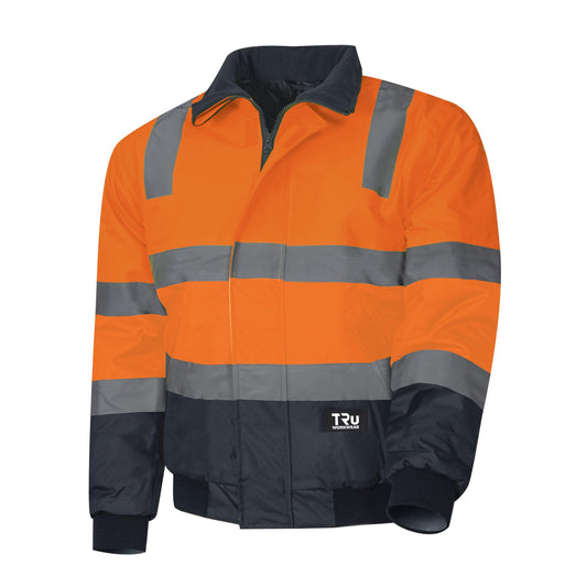 Tru Workwear Pilot Two Tone Polyester Oxford Jacket with TRuVis Reflective Tape ORANGE NAVY 2XL