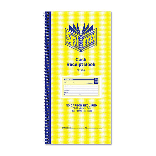 Spirax 553 Cash Receipt Book 279X144mm