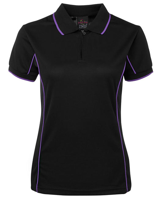 JB's LADIES PIPING POLO BLACK PURPLE SIZE 22