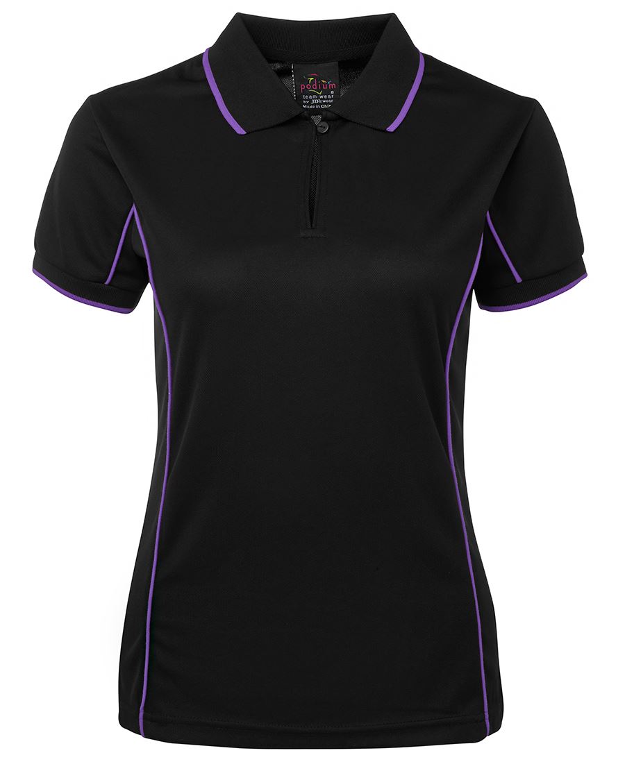 JB's LADIES PIPING POLO BLACK PURPLE SIZE 20