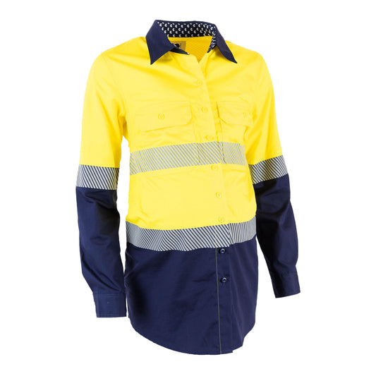 COgear Mae - Maternity Work Shirt Yellow/Navy Size 12