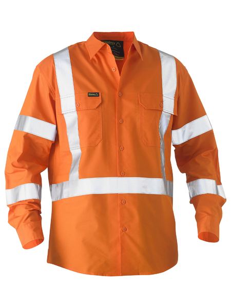 BISLEY Recycle X Taped Hi Vis Drill Shirt ORANGE XS