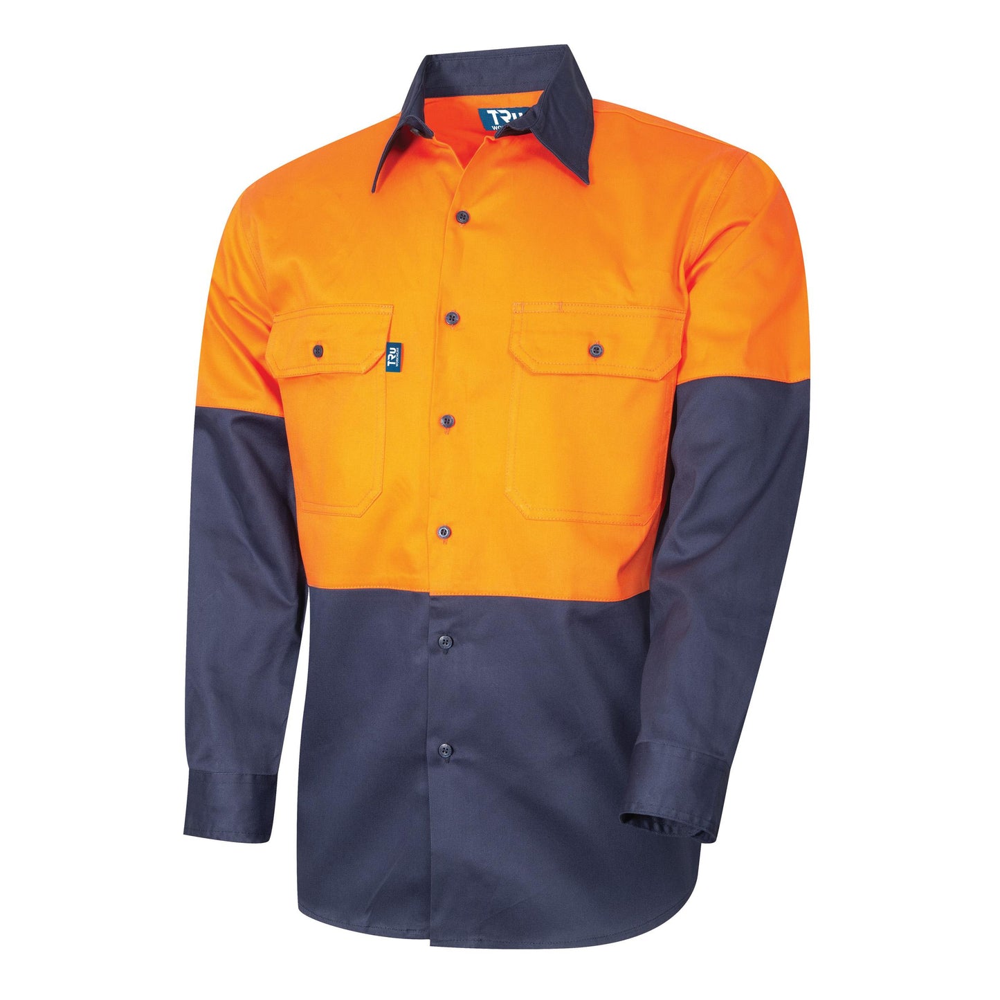 Tru Workwear Shirt L/S Two Tone Cotton Drill with HORIZONTAL Cooling Vents 4XL ORANGE/NAVY