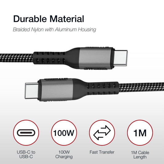 Shintaro USB-C Charge Cable 1m, Aluminium head, braid, support Max 20V5A, 100W charging, Emark IC, 480Mbps data.