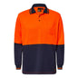 WORKCRAFT HIVIS TWO TONE POLO POCKET LONG SLEEVED in Navy Orange size XS