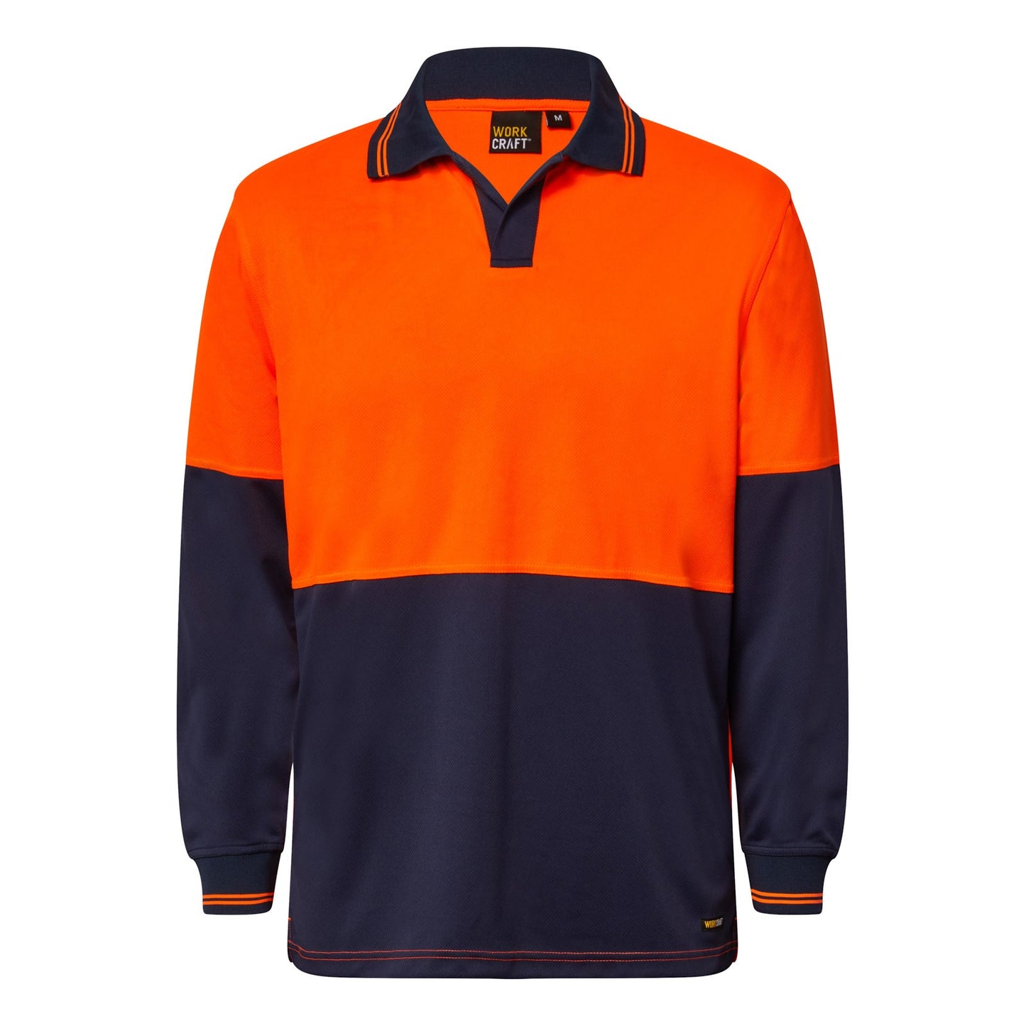 WORKCRAFT HI VIS LONG SLEEVE FOOD INDUSTRY MICROMESH POLO NAVY/ORANGE SMALL