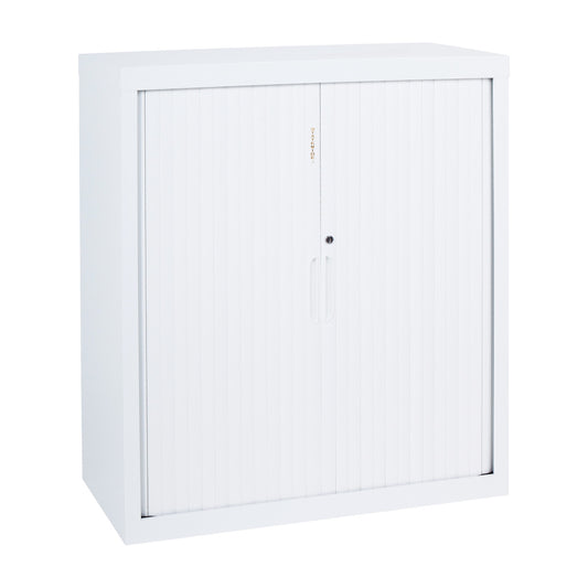 Tambour - 1020h x 1200w x 455d - supplied with 2 adjustable shelves Colour: White (Satin)