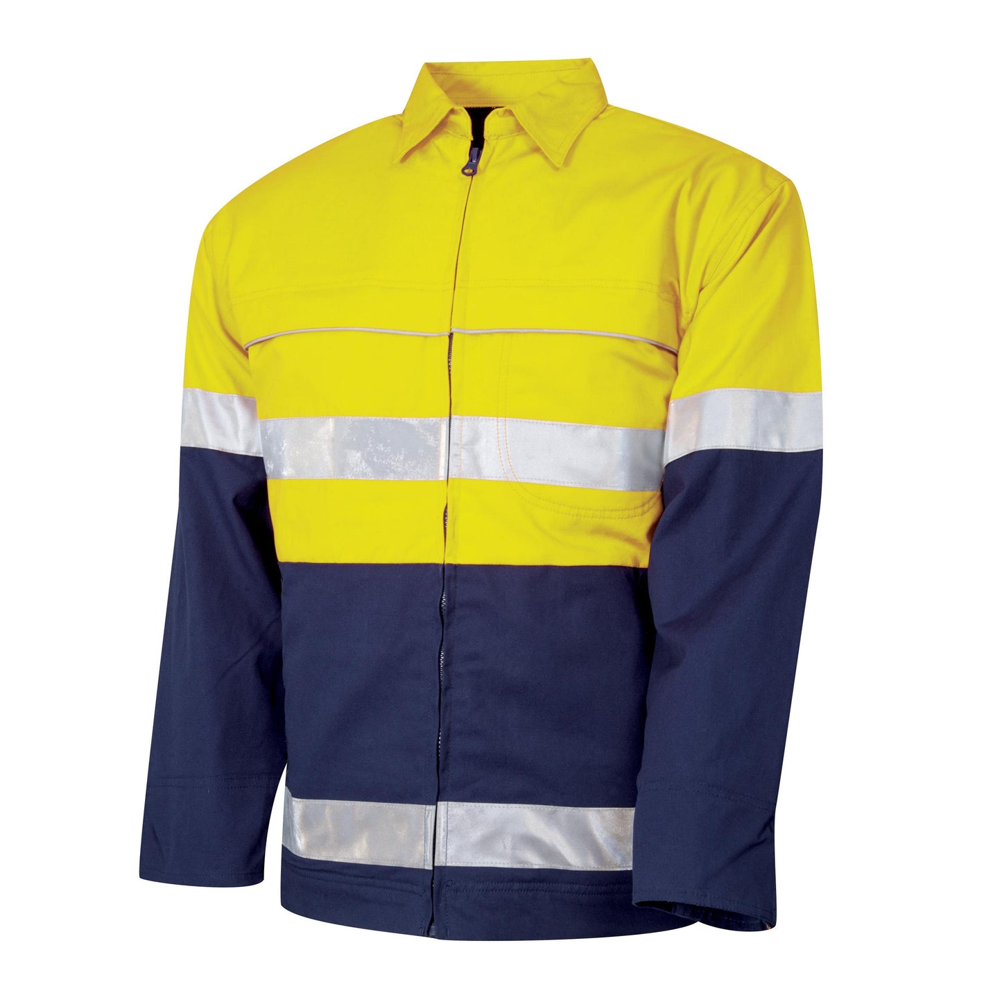 Tru Workwear; 270GSM Cotton Canvas Jacket; Reflective Tape; Yellow/Navy; 2XL