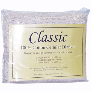 Blanket Cotton Cellular, Single, 180 x 228 cm, White, Each