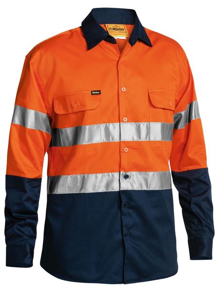 BISLEY TAPED HI VIS DRILL SHIRT ORANGE/NAVY MEDIUM
