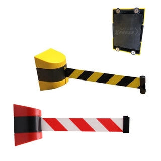 Magnetic Wall Mounted Retractable Safety Barrier - 9 Metre - Woven nylon with magnetic end -
Yellow/Black 120MM wide x 160MM high
