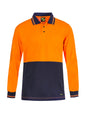 WORKCRAFT HI VIS LIGHTWEIGHT POLO LONG SLEEVED SHIRT in Navy Orange size XL