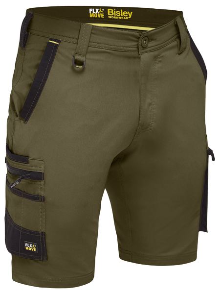 Bisley Flx & Move™ 4-Way Stretch Zip Cargo Short Green size 117R
