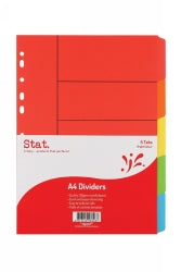 STAT DIVIDER A4 BRIGHT COLOURS MANILLA 5 TAB
