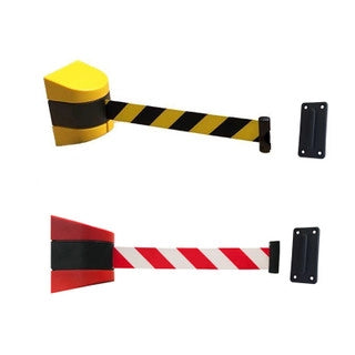 Wall Mounted Retractable Safety Barrier - 9 Metre -
Woven Nylon and ABS Plastic - Unit: 120MM x
160MM - Black/Yellow