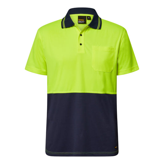 WORK CRAFT HI VIS LIGHTWEIGHT POLO YELLOW/NAVY 2XL