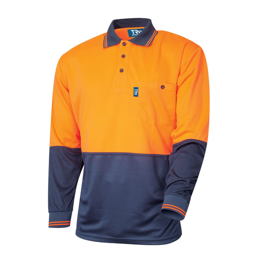 Tru Workwear L/S Micromesh Polyester Hi Vis Two Tone Polo Shirt Small Navy/Orange