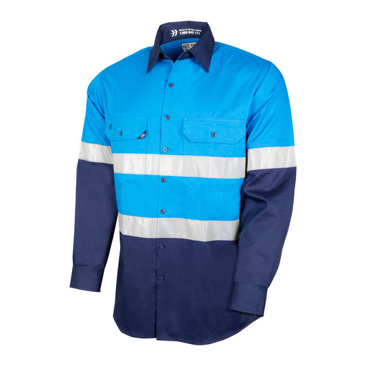 Tru Workwear; Lightweight Vented Hi-Vis Drill Shirt TRuVis Tape Royal/Navy Extra Large