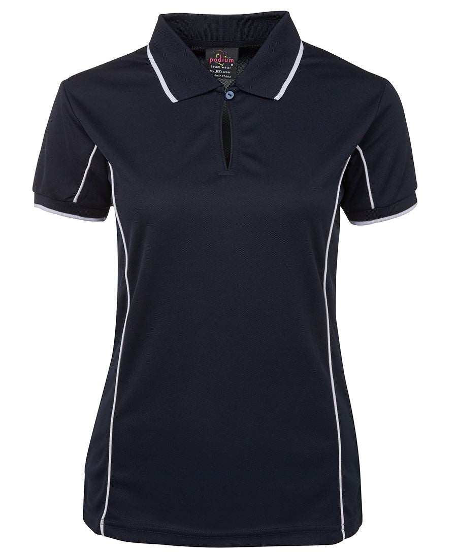 Podium Ladies Piping Polo, NAVY/WHITE SIZE 20