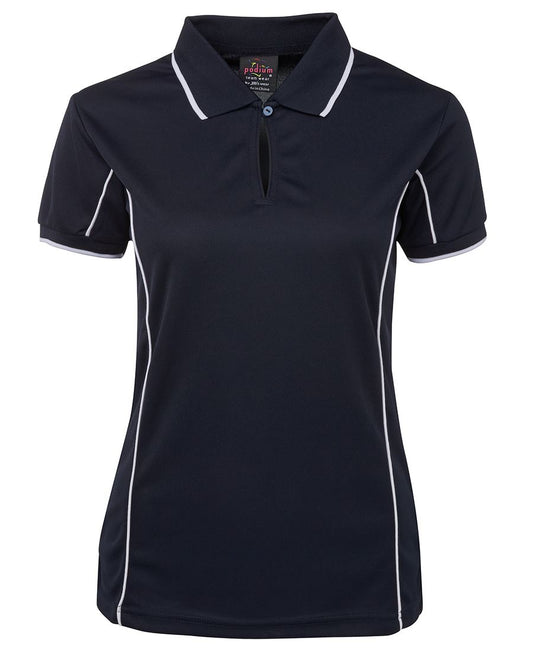 Podium Ladies Piping Polo, NAVY/WHITE SIZE 14