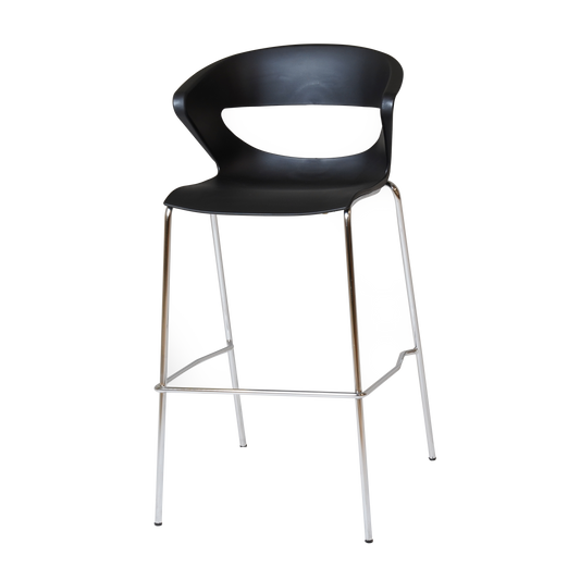 Taurus Stool Poly Bar Stool With Chrome Legs - Black